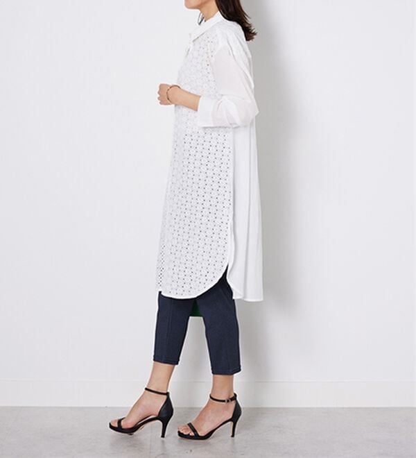 BELLUNA（ベルーナ）の「【Ｌａｇｒｉｌｕａ】ヴィンテージレース切替シアーロングシャツ（シャツワンピース）」｜詳細画像