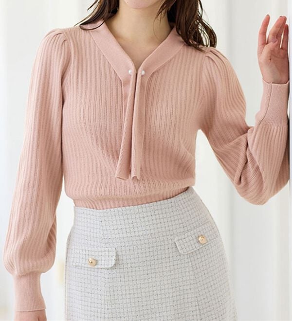 alotta（アロッタ）の「カシミヤタッチボウタイリブニット（ニット・セーター）」｜ベビーピンク