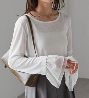 RANAN（ラナン）の「フレアーチュール袖スラブシアーＴ（カットソー）」｜ホワイト