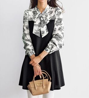 BELLUNA（ベルーナ）の「リボン付ブラウス切替チュニックワンピース（チュニック）」｜黒系