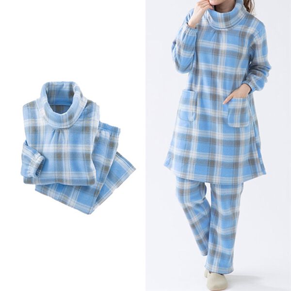 LAVIENNE（ラヴィエンヌ）の「ソフトでかるぽかフリースパジャマ　ワンピース（パジャマ・ルームウェア）」｜サックスチェック