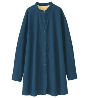 BELLUNA（ベルーナ）の「こっそりあったか！裏フリースシャツチュニック（シャツ）」｜ネイビー