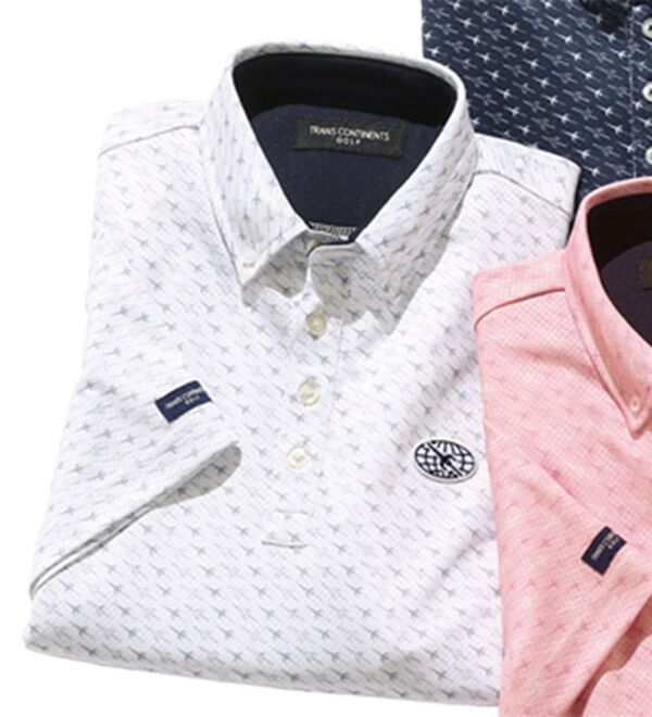 「＜トランスコンチネンツゴルフ＞ビッグメッシュ夏専用ゴルフシャツ（メンズシャツ）」｜ホワイト(ポロシャツ)