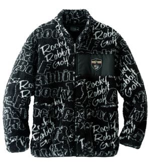 「＜ロッキーラビット＞ロゴデザインボアフリースジャケット（メンズジャケット）」｜ブラック