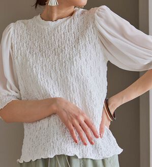 RANAN（ラナン）の「ボリューム袖ぽこぽこＴシャツ（カットソー）」｜ホワイト
