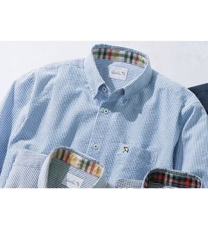 「＜アーノルド　パーマー＞シアサッカーデザインシャツ（長袖・７分袖）（メンズシャツ）」｜ブルーストライプ