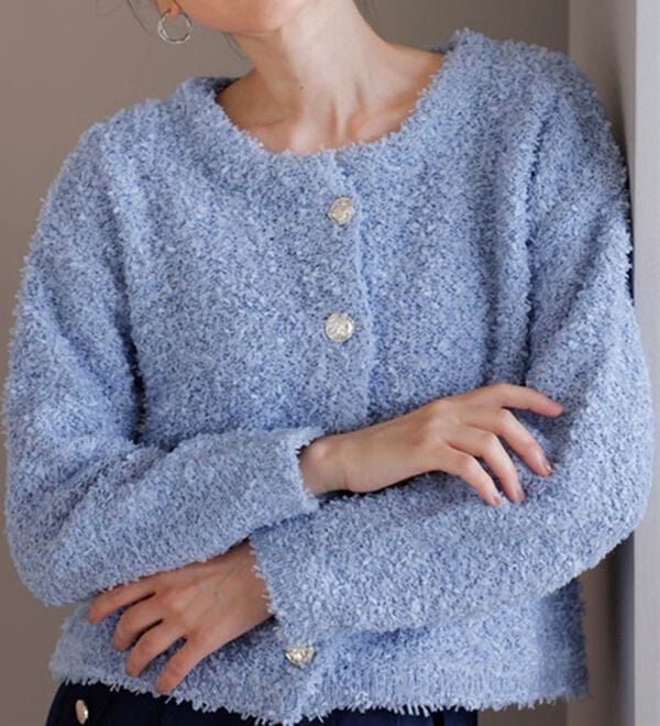 RANAN（ラナン）の「前後2WAYリボンヤーンショート丈カーディガン（ニットカーディガン）」｜ブルー