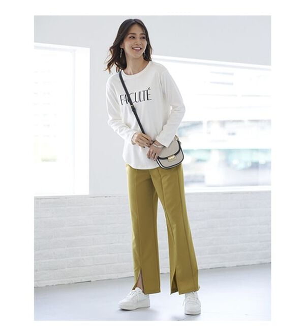 BELLUNA（ベルーナ）の「錯覚美脚！裾スリットセミワイドパンツ（フルレングスパンツ）」｜詳細画像