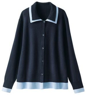 BELLUNA（ベルーナ）の「配色衿デザインニットカーディガン（ニットカーディガン）」｜ネイビー系