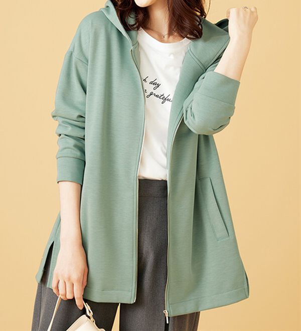 BELLUNA（ベルーナ）の「フードデザインとろみ素材ジップアップパーカー（パーカー）」｜詳細画像