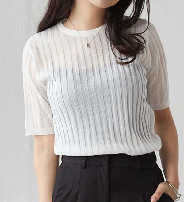 RANAN（ラナン）の「5分袖シアーラメリブニット（ニット・セーター）」｜詳細画像