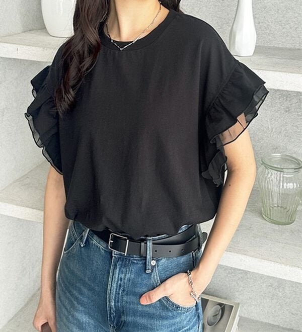 GeeRA（ジーラ）の「接触冷感袖フリルカットソー（カットソー）」｜詳細画像