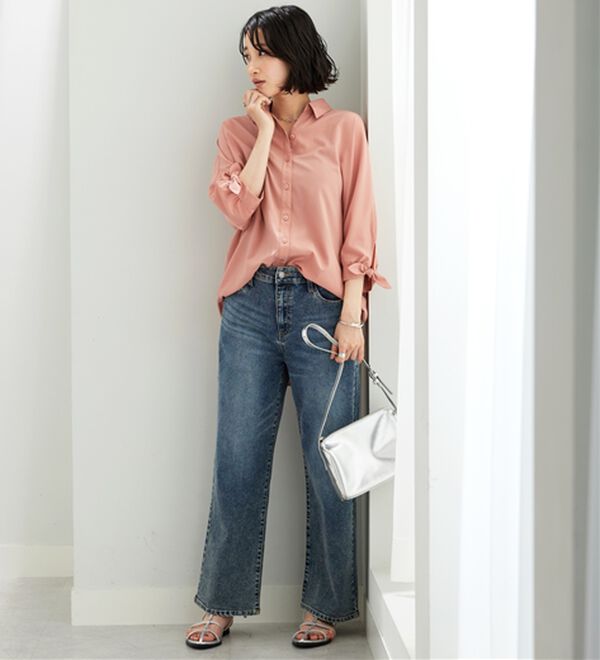 BELLUNA（ベルーナ）の「【吸水速乾】イージーケア！袖リボンシャツチュニック（チュニック）」｜詳細画像