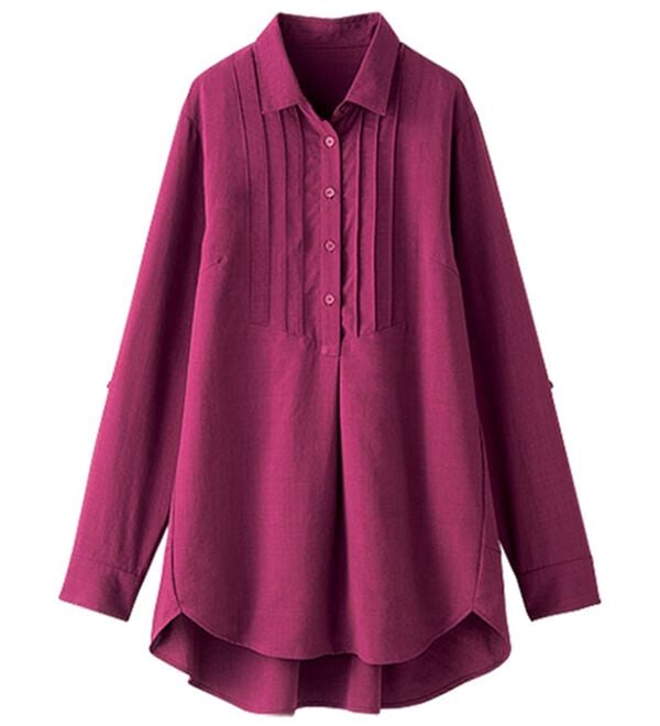 BELLUNA（ベルーナ）の「麻調素材タックデザインシャツチュニック（チュニック）」｜詳細画像