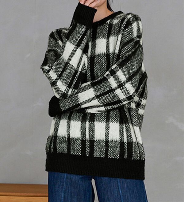 RANAN（ラナン）の「チェック柄ふんわり起毛ニット（チュニック）」｜詳細画像