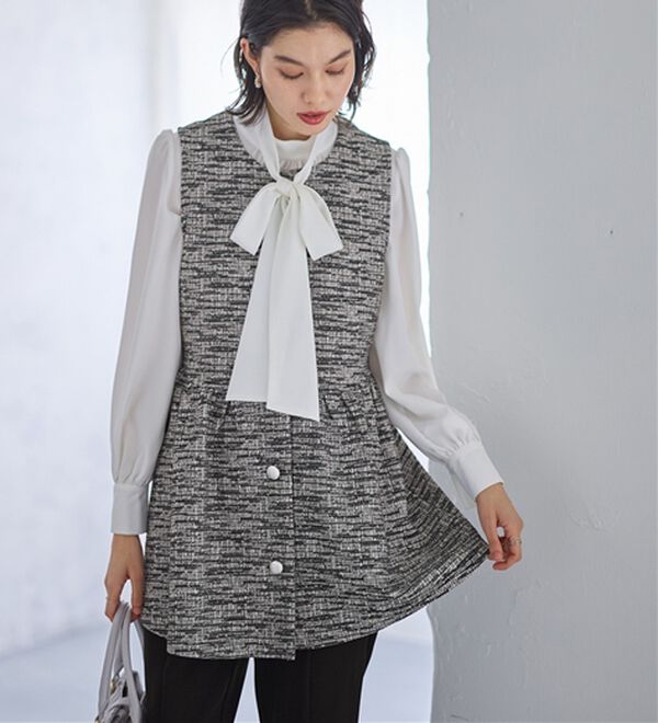 GeeRA（ジーラ）の「入学・卒業にも！華やかニットツイードペプラムジレベスト（ベスト）」｜詳細画像