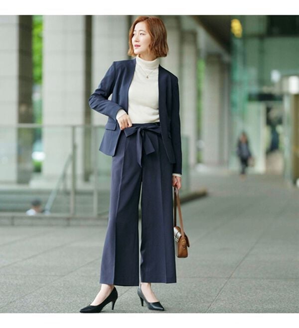 GeeRA（ジーラ）の「【2点セット】選べるボトム！洗えて型くずれしないノーカラージャケットパンツスーツセット（パンツスーツ）」｜詳細画像