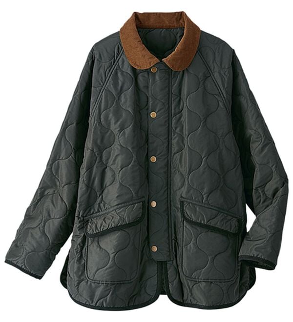 BELLUNA（ベルーナ）の「＜＆ｃｏｃｏｃｈｉ＞配色コーデュロイ衿中わたキルトコート（ハーフコート）」｜詳細画像