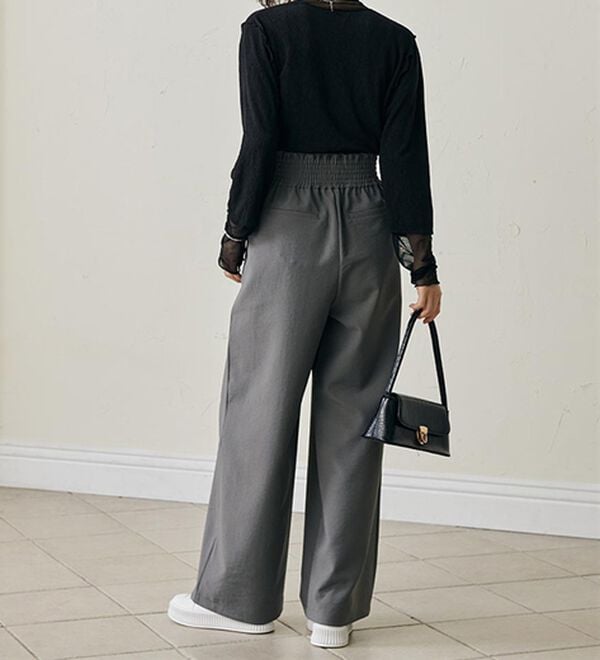 RANAN（ラナン）の「ウエストシャーリングギャザーパンツ（ワイドパンツ・ガウチョ）」｜詳細画像