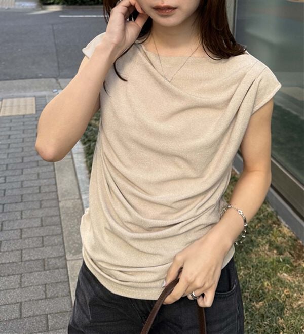 RANAN（ラナン）の「【ひんやり・ＵＶ】タックドレープフレンチスリーブカットソー（Tシャツ）」｜詳細画像