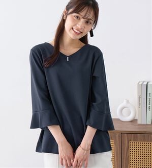 alotta（アロッタ）の「パール調ボタンフレアー袖ブラウスＴシャツ（ブラウス）」｜ダークネイビー