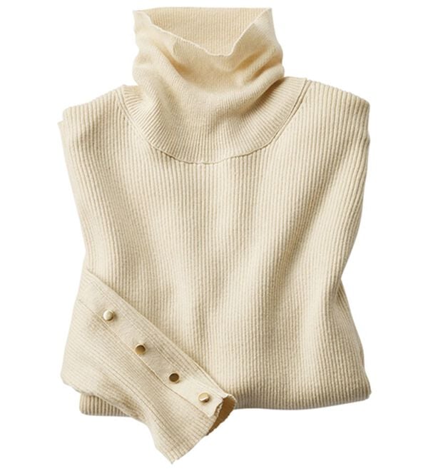 BELLUNA（ベルーナ）の「吸湿発熱綿１００％袖口ボタンリブニット（ニット・セーター）」｜詳細画像