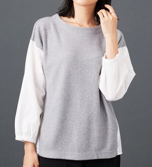 BELLUNA（ベルーナ）の「ラメ入り起毛素材シャツ切替プルオーバー（カットソー）」｜グレー