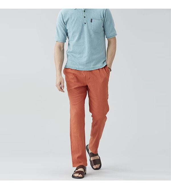 「＜イネド＞ひんやり麻入りテーパードパンツ（メンズフルレングスパンツ）」｜詳細画像