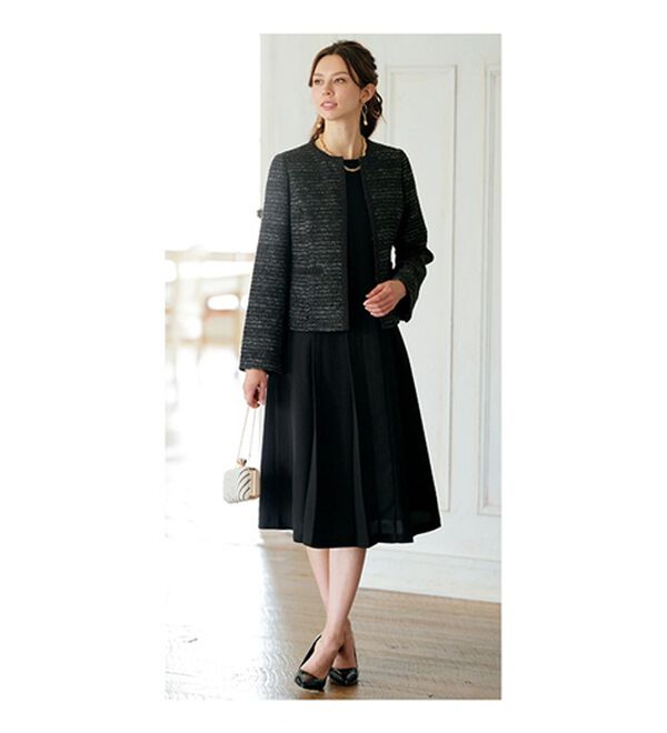 BELLUNA（ベルーナ）の「ラメ入りツイードジャケットワンピースアンサンブル（ワンピースセットスーツ）」｜詳細画像