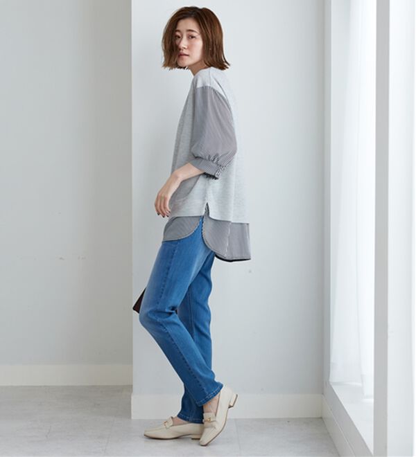 BELLUNA（ベルーナ）の「ラメ調素材シャツフェイクチュニック（チュニック）」｜詳細画像