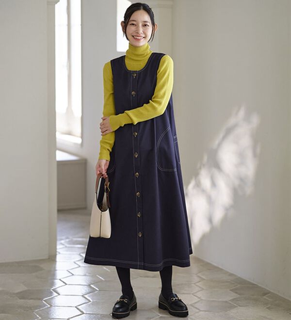 BELLUNA（ベルーナ）の「綿混素材ステッチ使いジャンパースカート（ジャンパースカート）」｜詳細画像