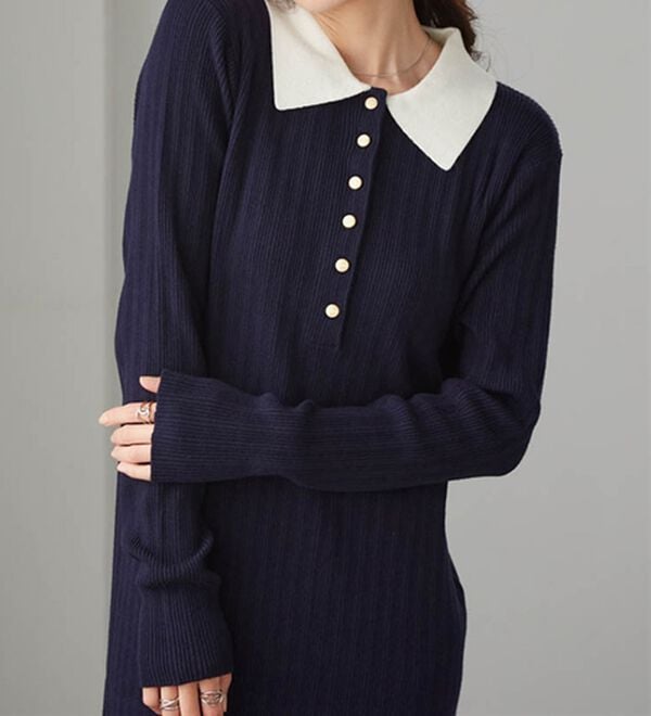 RANAN（ラナン）の「ポロカラーリブニットワンピース（ロングワンピース）」｜詳細画像