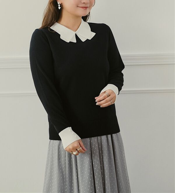 BELLUNA（ベルーナ）の「配色衿ニットプルオーバー（ニット・セーター）」｜詳細画像