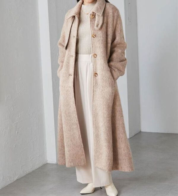 RANAN（ラナン）の「2WAYフレアーステンカラーシャギーコート（ロングコート）」｜ベージュ