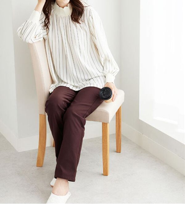 BELLUNA（ベルーナ）の「【選べる裏起毛】静電気防止！ブーツカットヘリンボーンパンツ（フルレングスパンツ）」｜詳細画像