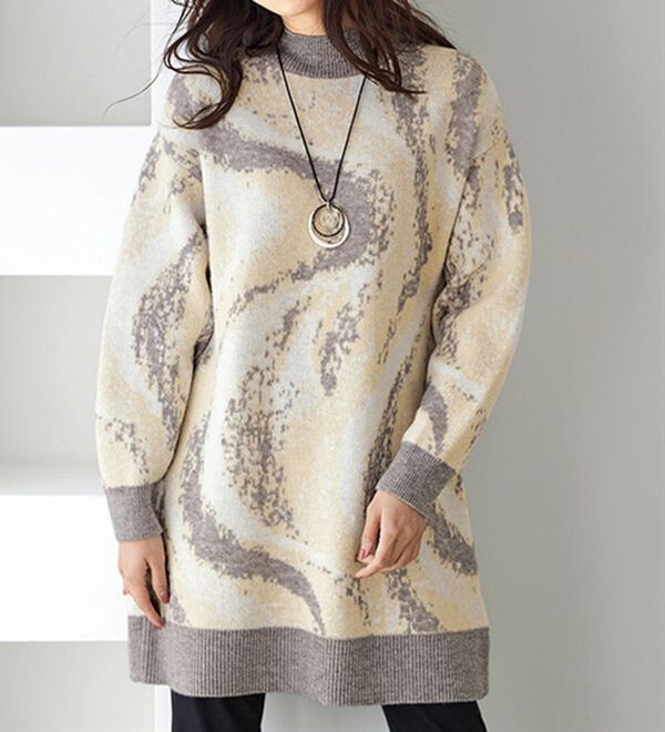 マーブル柄ジャカードゆったりニットチュニック - ベルーナ【公式】