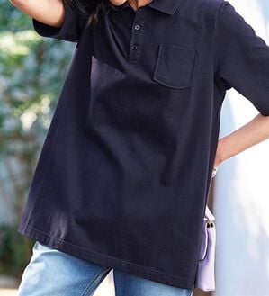 BELLUNA（ベルーナ）の「【ヒンヤリ機能付き＆綿１００％】サマ見えポロチュニック（チュニック）」｜ダークネイビー