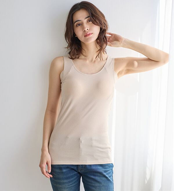LAVIENNE（ラヴィエンヌ）の「【汗かきさん必見！】涼感サラッと快適汗取りカップ付タンクトップインナー＜さらりラボ＞（肌着・インナーウェア）」｜詳細画像
