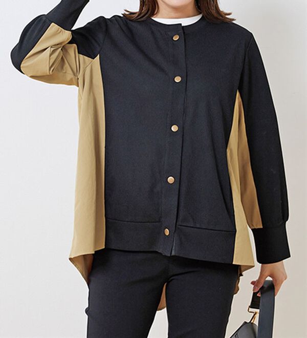 BELLUNA（ベルーナ）の「【Ｌａｇｒｉｌｕａ】異素材切替バックフレアー配色カーディガン（その他カーディガン）」｜黒系