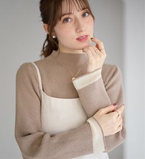 alotta（アロッタ）の「パチパチしにくい！洗える袖シアー切替ニットプルオーバー（ニット・セーター）」｜グレージュ