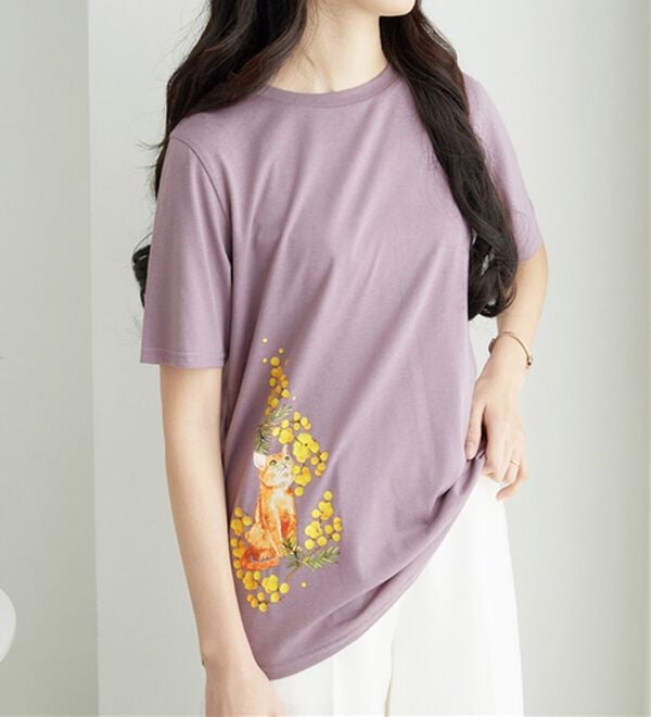 alotta（アロッタ）の「大人かわいいプリント綿混Ｔシャツ（Tシャツ）」｜詳細画像