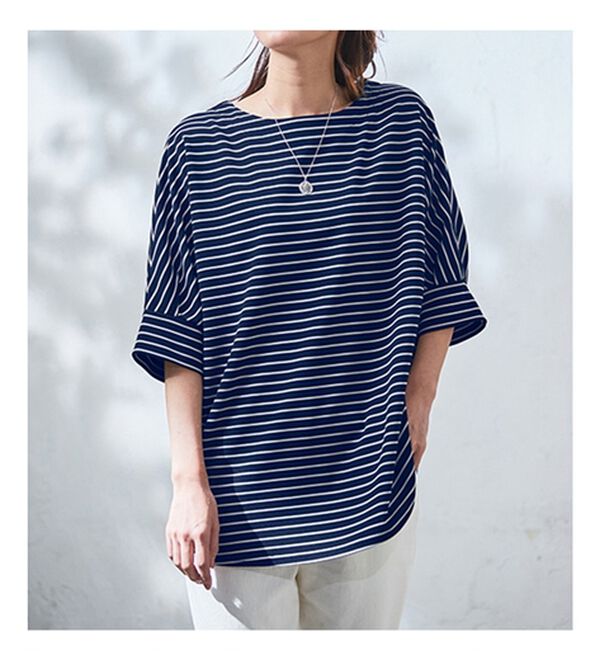 BELLUNA（ベルーナ）の「リップル素材ゆったりボーダープルオーバー（カットソー）」｜詳細画像