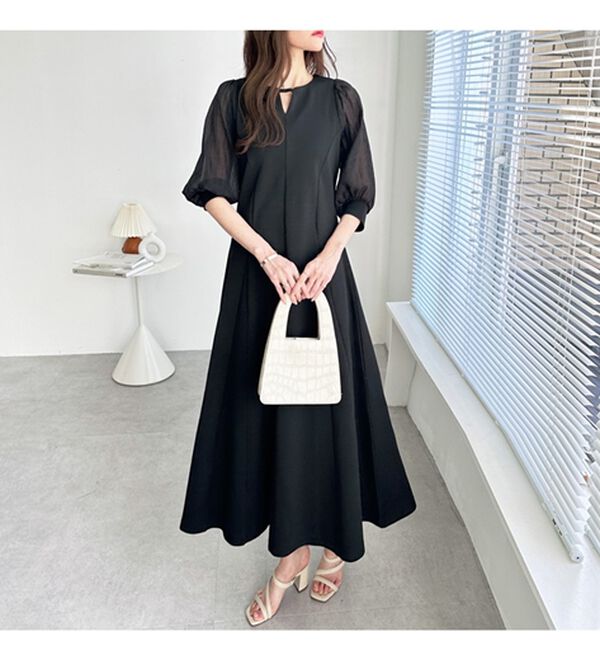 GeeRA（ジーラ）の「袖楊柳シアー美ラインワンピース（カットソーワンピース）」｜詳細画像