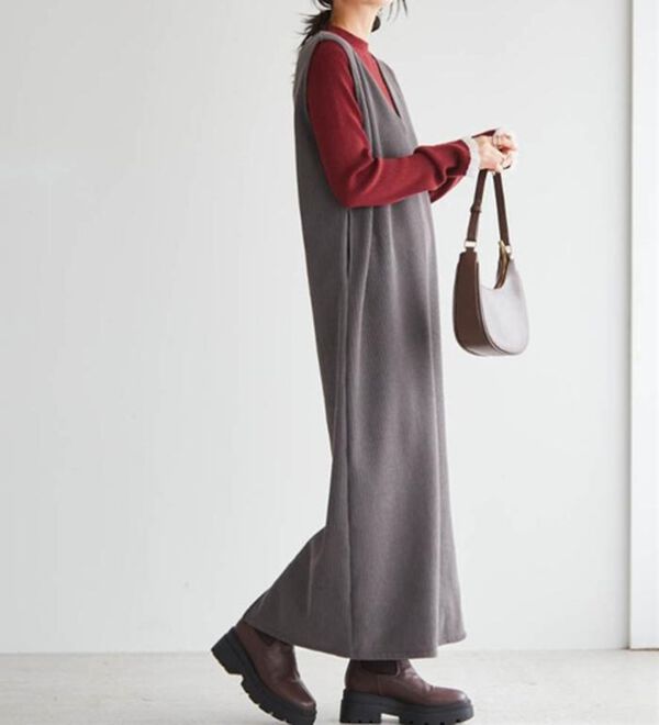 RANAN（ラナン）の「あったか裏ベロアニットコールジャンパースカート（ジャンパースカート）」｜詳細画像