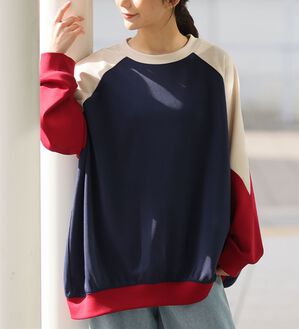 A HAPPY MARILYN（アハッピーマリリン）の「【３Ｌ～６Ｌ】厚すぎないのが着やすい！！配色デザインポンチスウェットトップス（トレーナー・スウェット）」｜詳細画像