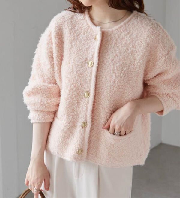 RANAN（ラナン）の「ゴールド調ボタンループ編みニットジャケット（ニットカーディガン）」｜詳細画像