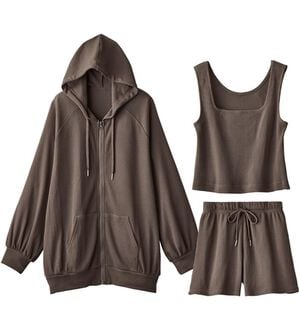 YU'NOW（ユナウ）の「ワッフルルームウェア３点セット（パジャマ・ルームウェア）」｜ブラウン