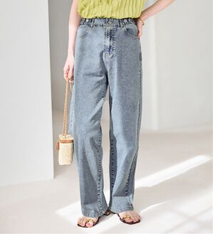 Viola e Viola（ヴィオラ エ ヴィオラ）の「隠しゴムで見た目すっきり！ストレッチ楽ちんデニム（フルレングスパンツ）」｜接触冷感ライトブルー