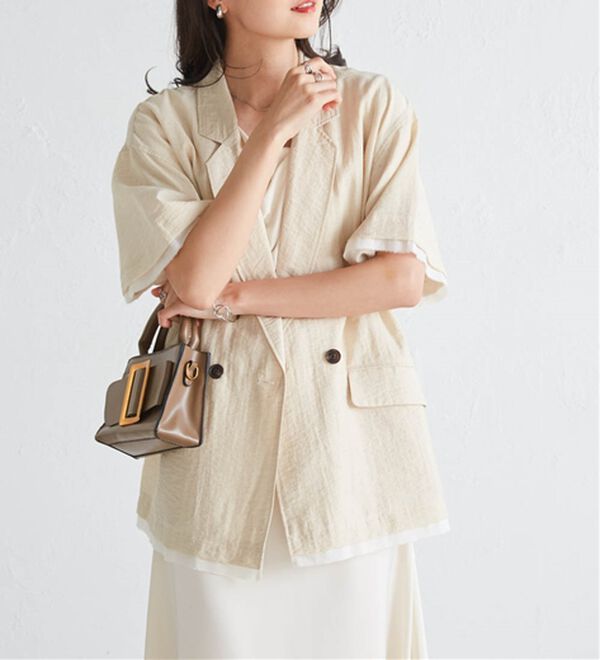 RANAN（ラナン）の「ハーフスリーブシアーシャツジャケット（テーラードジャケット）」｜詳細画像