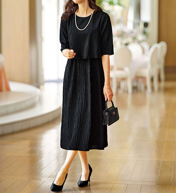 BELLUNA（ベルーナ）の「波柄ジャカード重ね着風ワンピース（その他ワンピース）」｜詳細画像